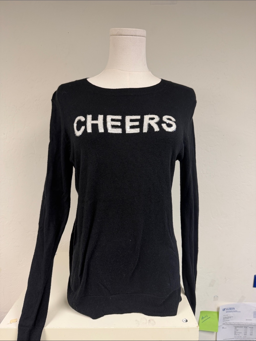 COURT & ROW Black SWEATER with White CHEERS Lettering